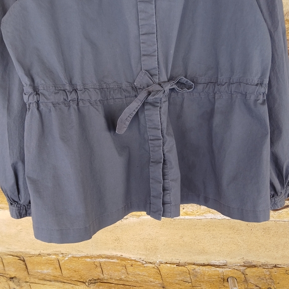 Lapis Gray Tie Waist Button Down Balloon Sleeve Shirt Size Large - Picture 3 of 8